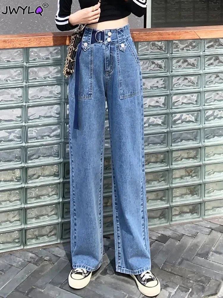 

High Waist Leg Jeans Women 2023 Korean Fashion Pants Vintage Clothes Women's Denim Female Clothing Streetwear Y2k Woman Straight