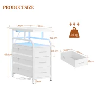 Приставной столик с удлинителем, прикроватная тумбочка со светодиодной подсветкой, тумбочка с 3 ящиками, 2 розетками переменного тока и 2 портами USB — изображение 6