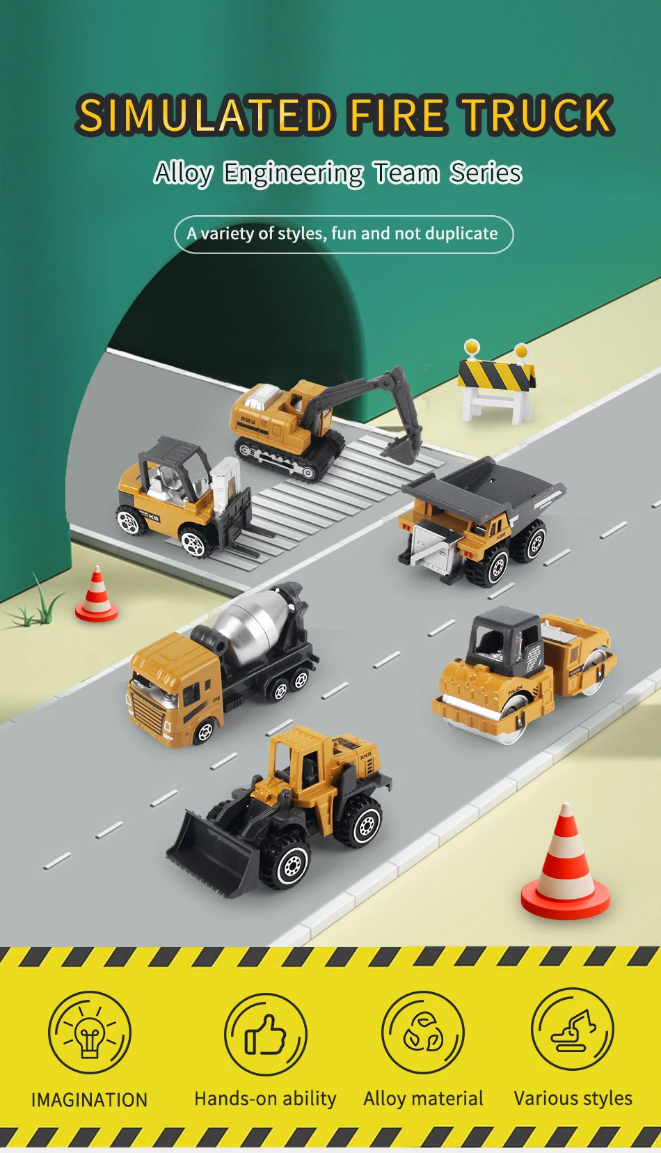 6 teile/satz Legierung Engineering Lkw Lader Traktor Bagger Klassische Bau Modell Fahrzeug Spielzeug Pädagogisches Spielzeug für Kind Geschenke – Detail 1