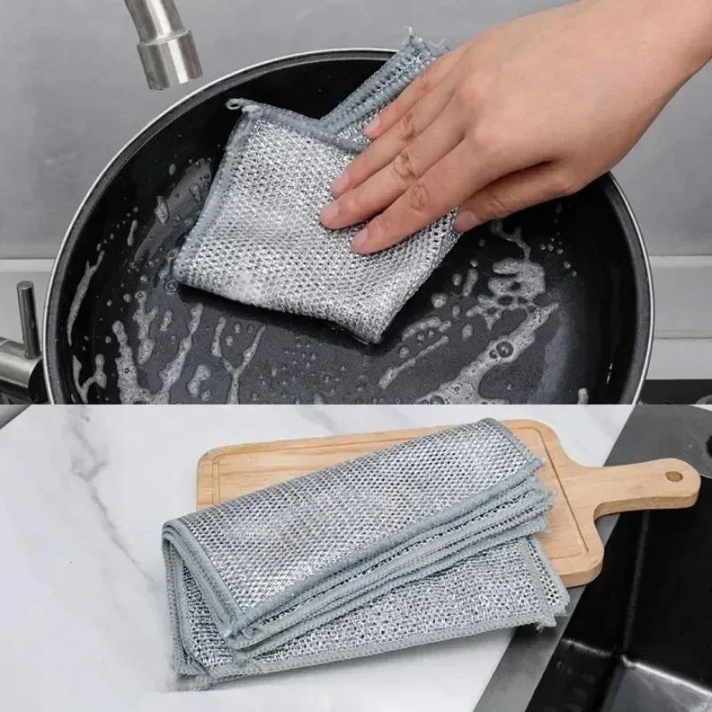 Cleaning Cloth 20Pcs Magic Steel Wire Single-sided Metal Silver Wires Rags Kitchen Dish Pot Washing