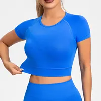 NCLAGEN femmes haut de sport à manches courtes sans couture sport t-shirt actif Fitness débardeur haut court entraînement Yoga Blouse élastique course t-shirt 5