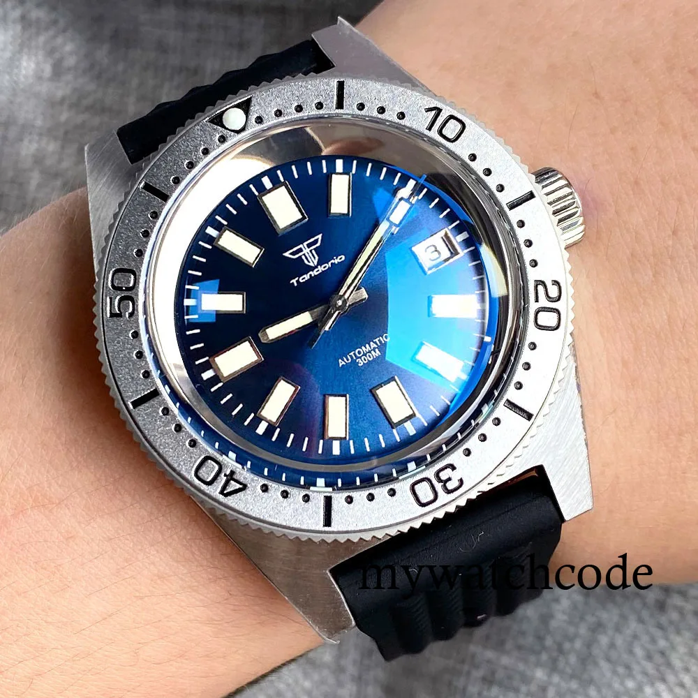 Tandorio 41mm 62MAS PT5000 NH35A 300M Diving Automatic Men's Watch AR Domed Sapphire Glass Silver Ring Rotating Bezel Green Lume cacazi wireless doorbell sets waterproof 300m remote control 60 ring 5 volume led light household a29 smart door bell us eu uk