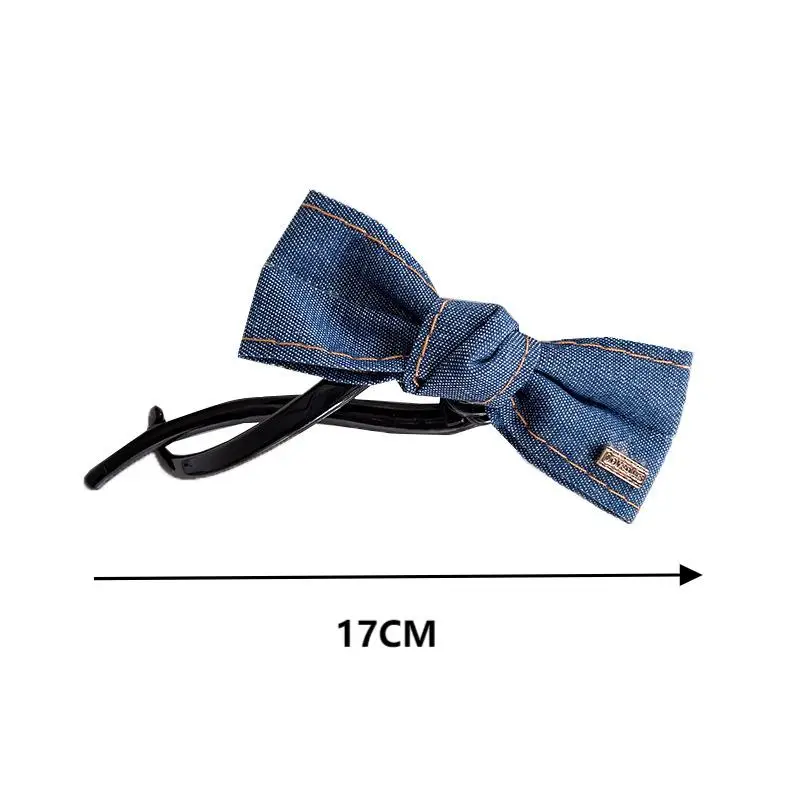 2025 New Korean Retro Denim Bow Hair Clips for Women S-Shaped