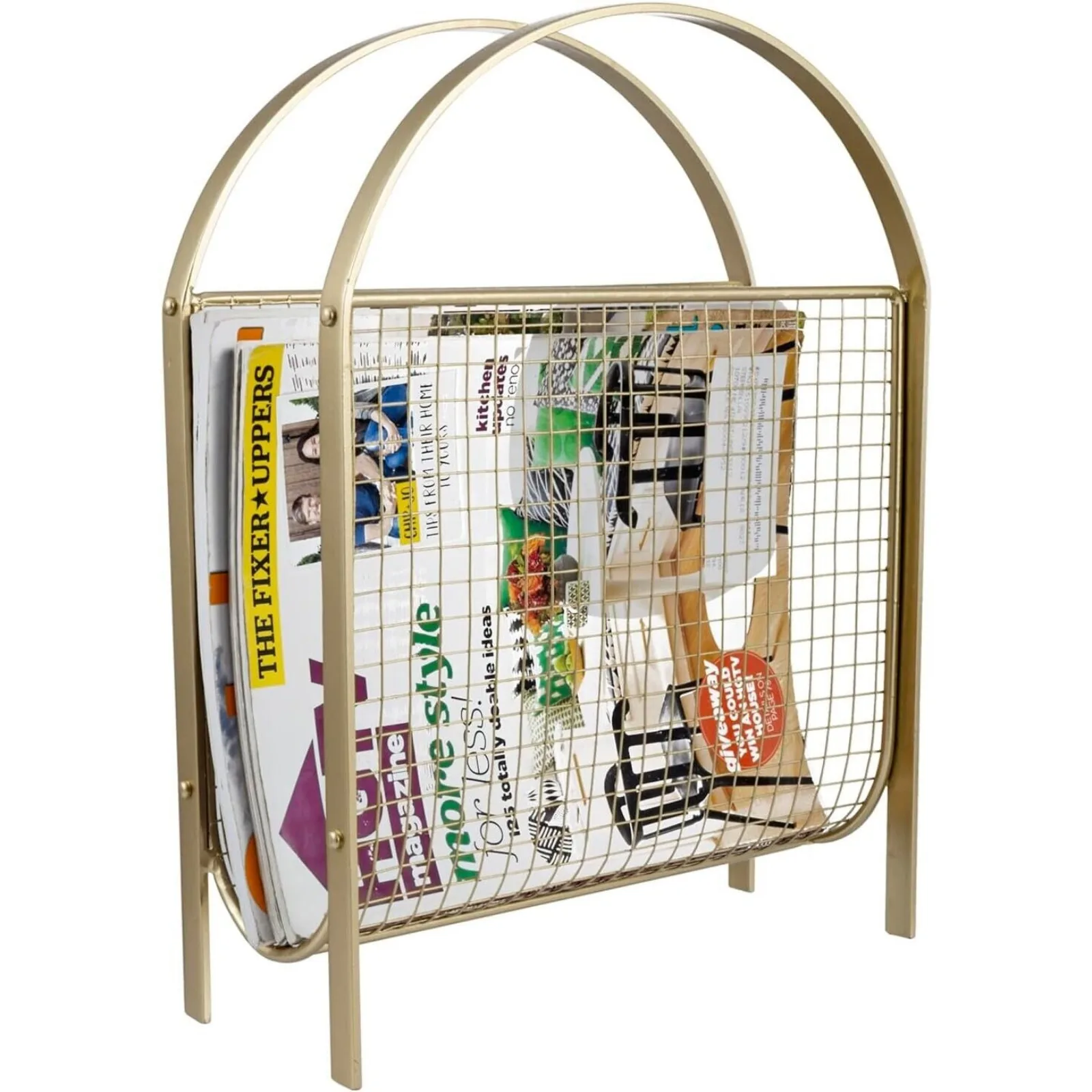 Vintage Gold Metal Mid-Century Sling Design Desktop Magazine Document Organizer United States