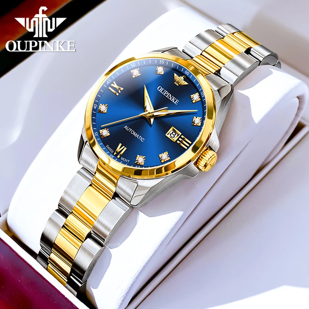 

OUPINKE High Quality Women's Watches Luxury Brand Swiss Movement Precision Steel Strap Automatic Mechanical Female Wristwatch