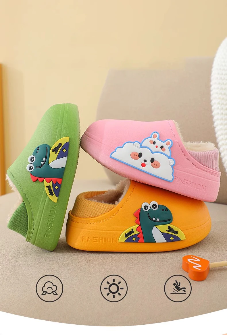 Description Picture 2 of itemNew children's cotton shoes waterproof cute for both boys and girls autumn and winter indoor with plush warm cotton slippers