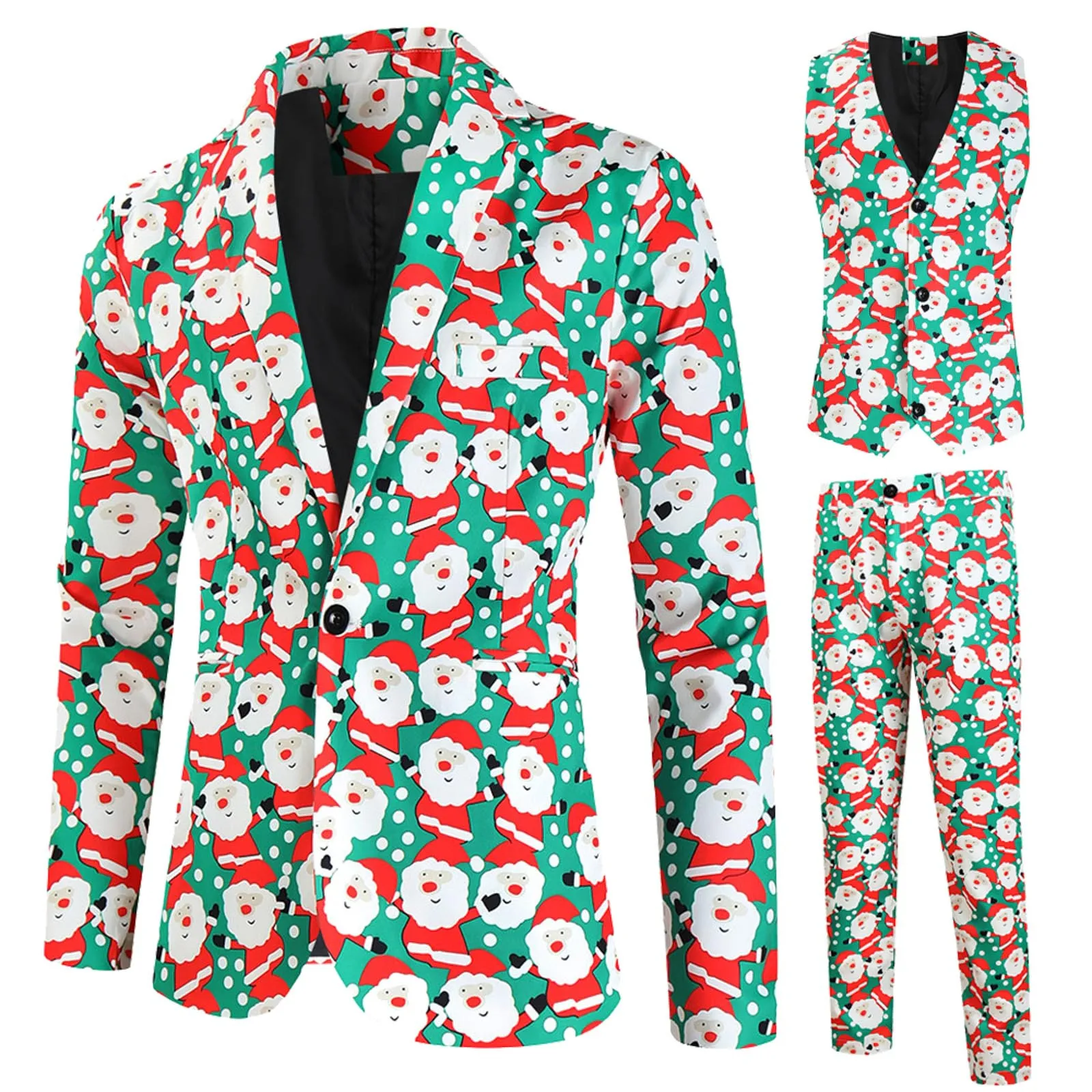 2023 Autumn Winter Mens Blazer Coat Christmas Day Four Seasons Digital Printing Suit Vest Trousers Suit Christmas 3 Piece Suit