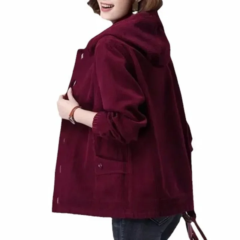 Autumn Winter Thickened Corduroy Women's Jacket Polar Fleece Loose Casual Slimming Mom Clothes Middle-Aged And Elderly Wear - Image 5