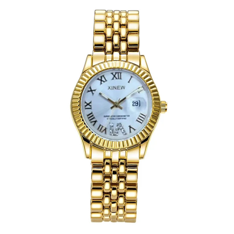 Ladies Big Brand Golden Watches Women Girls Casual Alloy Band Simple Dourado Date Quartz Watch Green Relogios Feminino Fashions 6