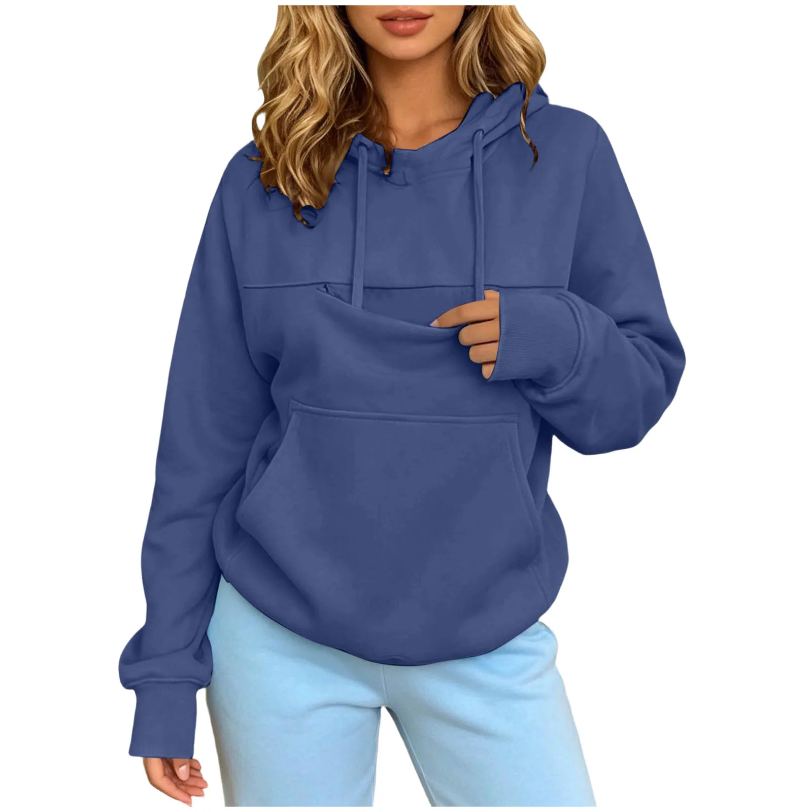 Men And Women Fall And Winter Casual Solid Color Pet Pocket Hooded Sweatshirt Funny Pullover Long Sweatshirt Jacket