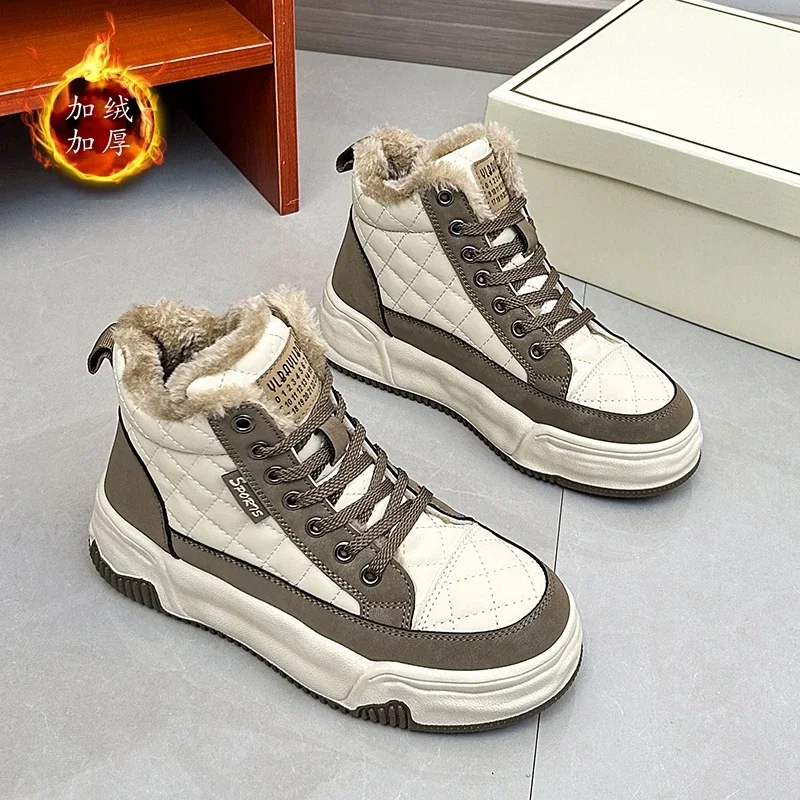 

2023 High Quality Winter Ladies Shoes Pu Leather Fashion Shoes for Women Thick Sole Warm Short Plush High Top