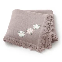 Floral Embroideried Baby Cotton Blankets Knitting Newborn 100*800cm Stroller Bedding Sleeping Covers Stuff Infant Receiving Mats