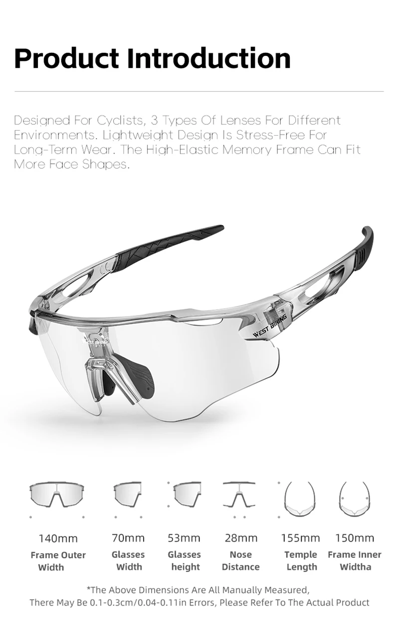 WEST BIKING Photochrome/polarisierte/bunte Fahrrad-Sonnenbrillen-Set, 3-Linsen, austauschbare Fahrradbrille, TR90-Rennradbrille – Detail 2