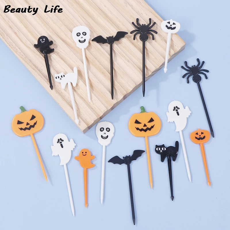 Fruit Fork Mini Cartoon 6/10/12Pcs Children Snack Cake Dessert Pick Toothpick Bento Mini Lunches Halloween Party Decoration fruit fork food picks food toothpicks