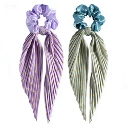 Elegant Handmade Creased Hair Scrunchie with Retro Ribbons - Stylish Hair Accessory (2pcs - A)