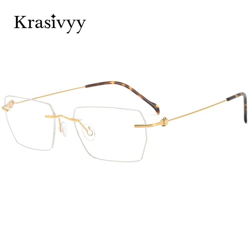 

Krasivyy Pure Titanium Rimless Glasses Frame Men Ultralight Square Myopia Prescription Eyewea Women Optical Screwless Eyeglasses