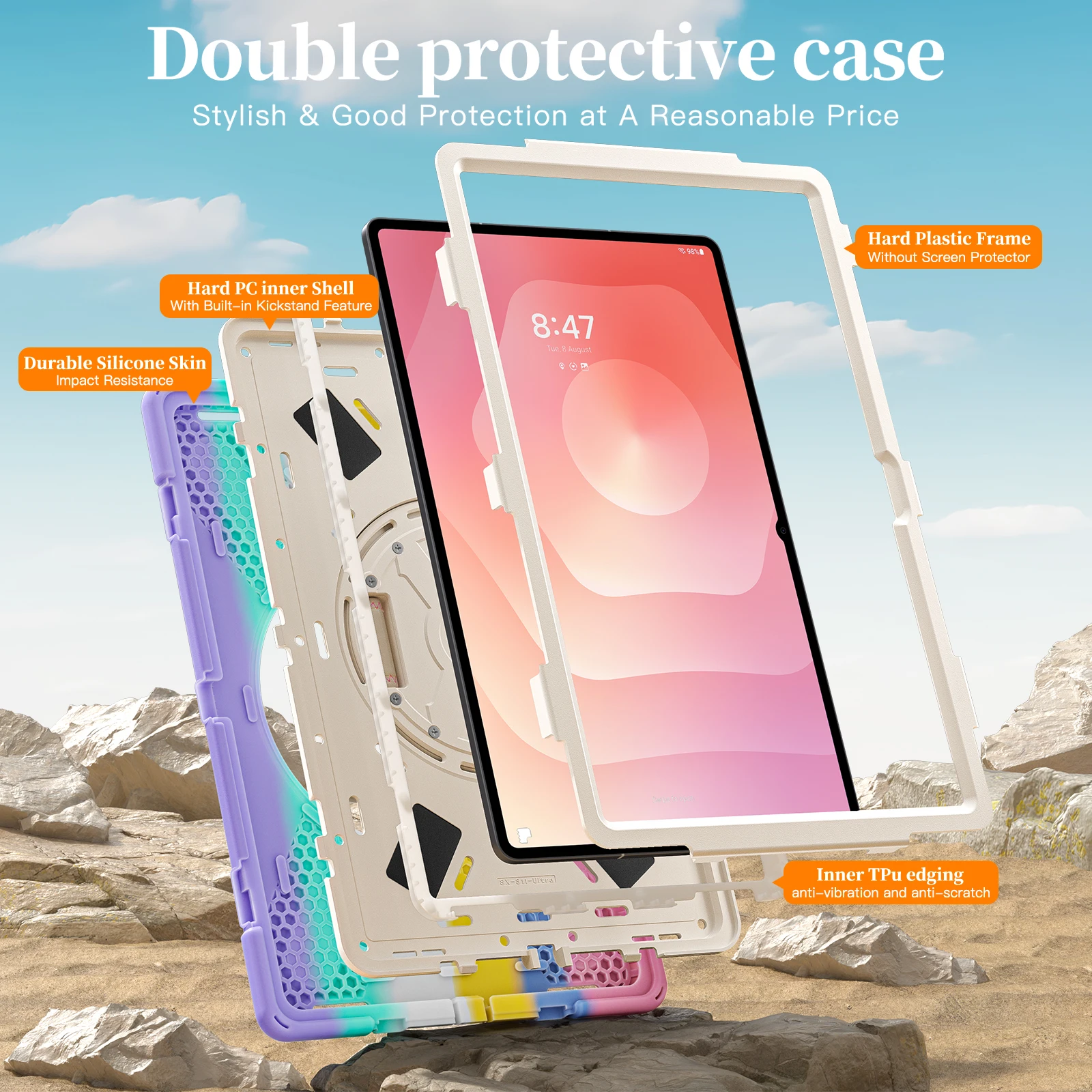 Rotating Stand Rugged Tablet Cover with Shoulder Strap