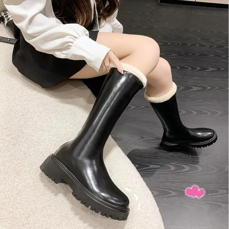 

Winter Velvet Round Toe Thick Sole High Barrel Knight Boots for warmth and knee length boots Fashion Casual comfort Plus Size 42