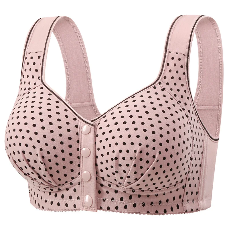 Women's One-piece Bra Fixed Cup Front Buckle Underwear Middle-aged Elderly Women Large-sized Bra Without Steel Rings Vest Bra 3
