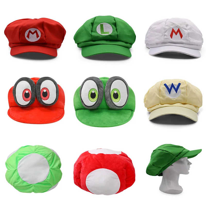 Super Mario Plush Hat for Kids & Adults Mushroom Hat Cappy Hat Waluigi Hat Classic Hat for Cosplay Cute and Soft for Gift