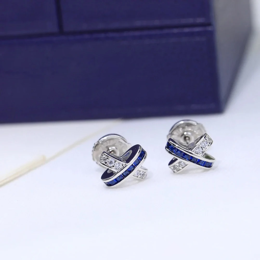 JEUX DE LIENS Jewelry Collection Luxury Brand Blue Zircon Cross Earrings, Suitable for Women's Style