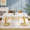 Gold Dining Dinner Table: 55 Inches Modern White Dining Room Table with Golden Legs, Faux Marble Small Kitchen Table 1