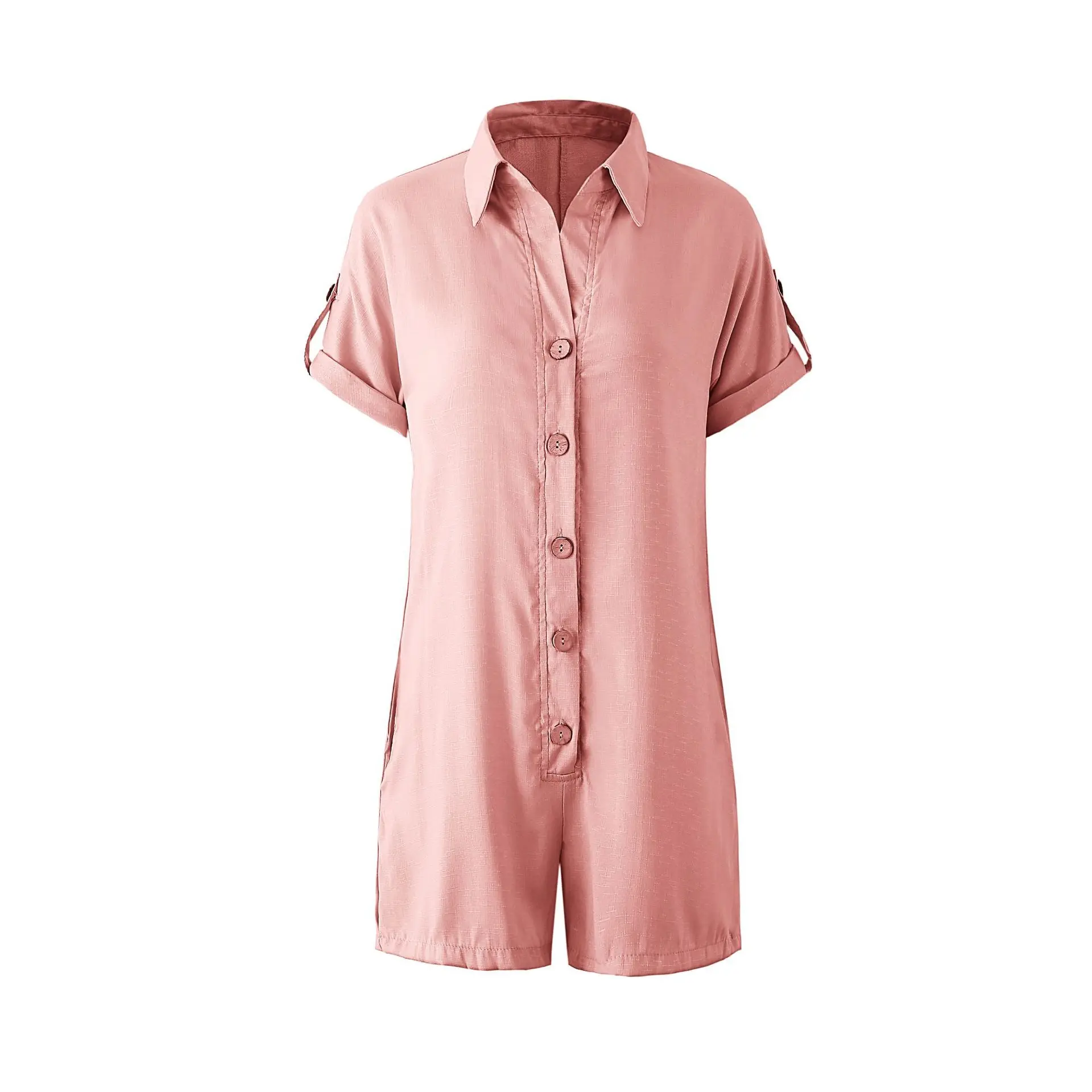 European and American fashion women's spring and summer new product: lapel shirt button jumpsuit 5