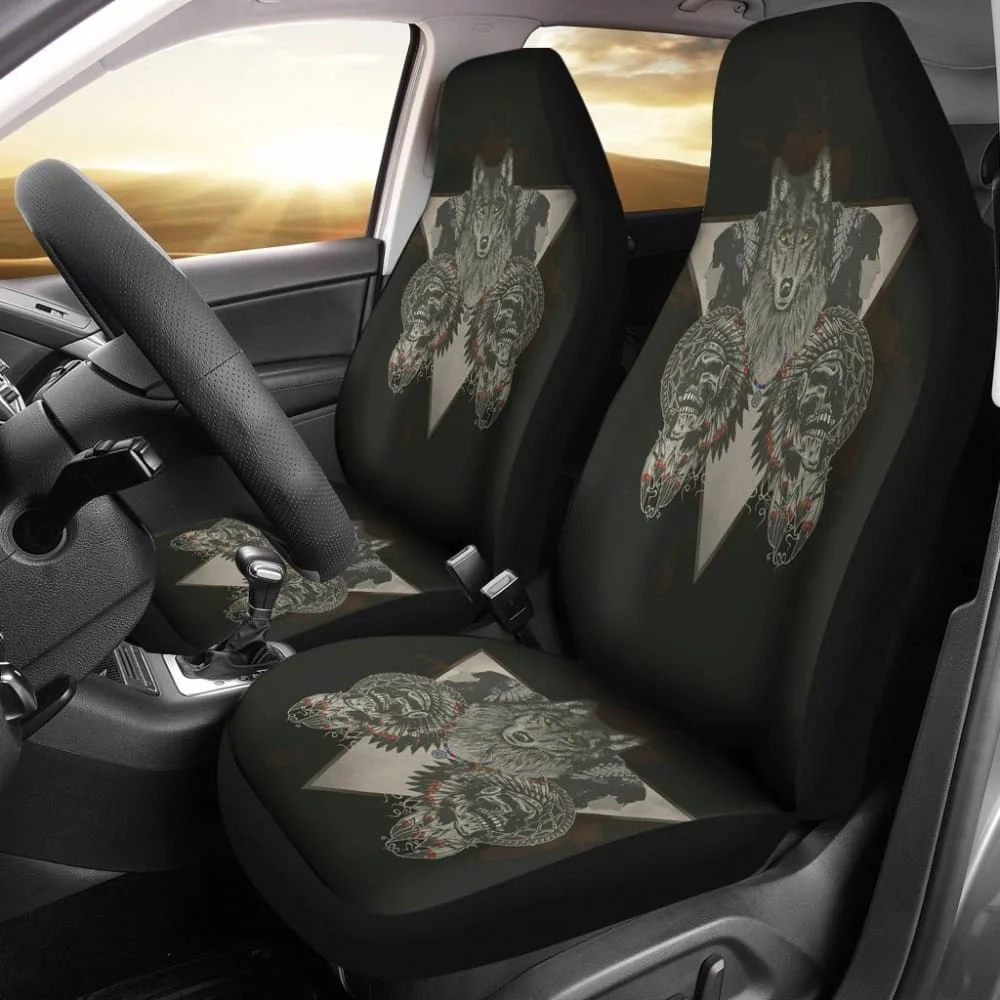 

Wolf & Skulls Car Seat Covers,Pack of 2 Universal Front Seat Protective Cover