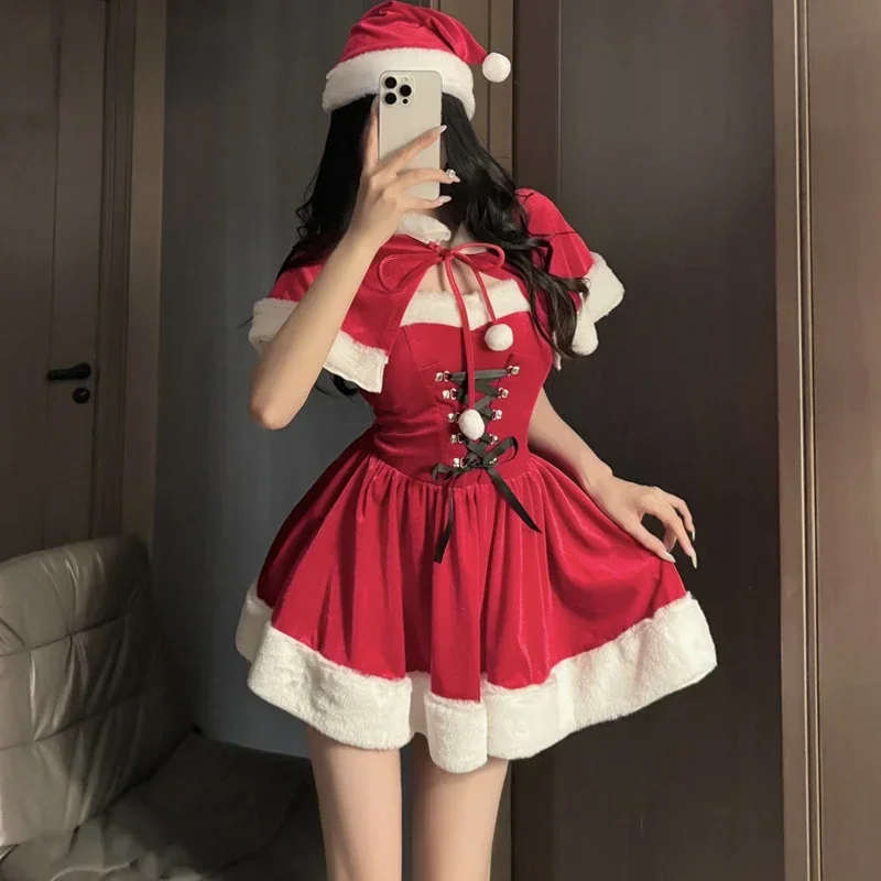 

2024 Christmas Xmas Lady Santa Claus Cosplay Costume Winter Bunny Girl Cape Cloak Outfits Halloween Cloak Women Custome