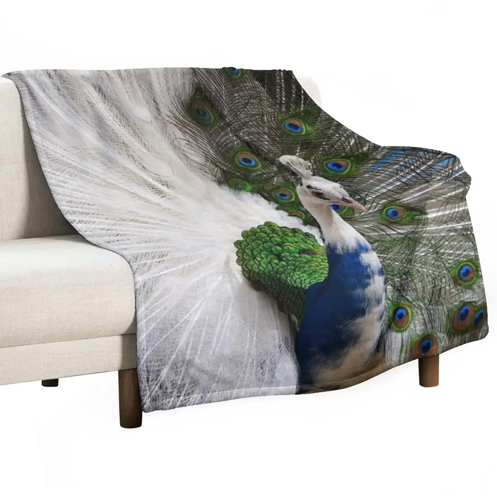 

White Blue Peacock Throw Blanket manga Baby warm winter Flannels Blankets