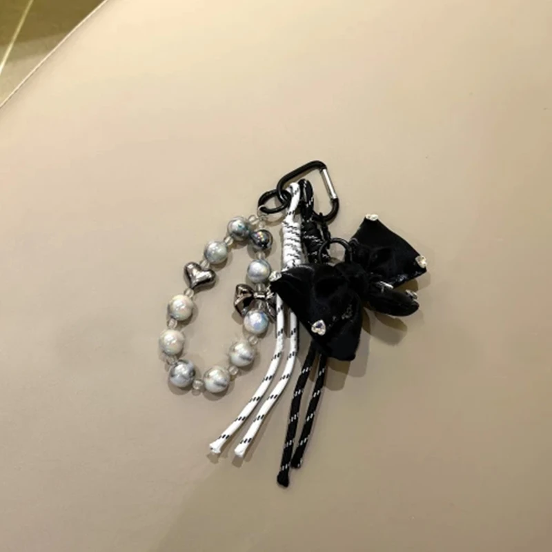 Original Series Bag Hanging, Original Design High-end Sense Complex Pendant, INS Metal Wind Bow Beaded Braided Rope Keychain