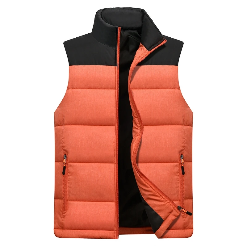 Autumn and Winter Men's Stand Collar Color Block 2024 New Fashion Casual Zipper Pocket Solid Color Slim Sleeveless Cotton Vest