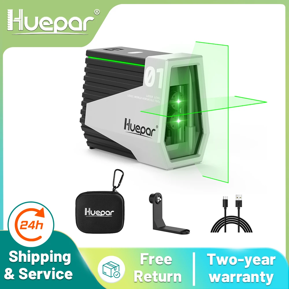 Huepar E011G Green Laser Level Self Leveling Cross Line Rechargeable Tool & Motion Sensor & Pulse Mode-Wave Your Hand to Switch