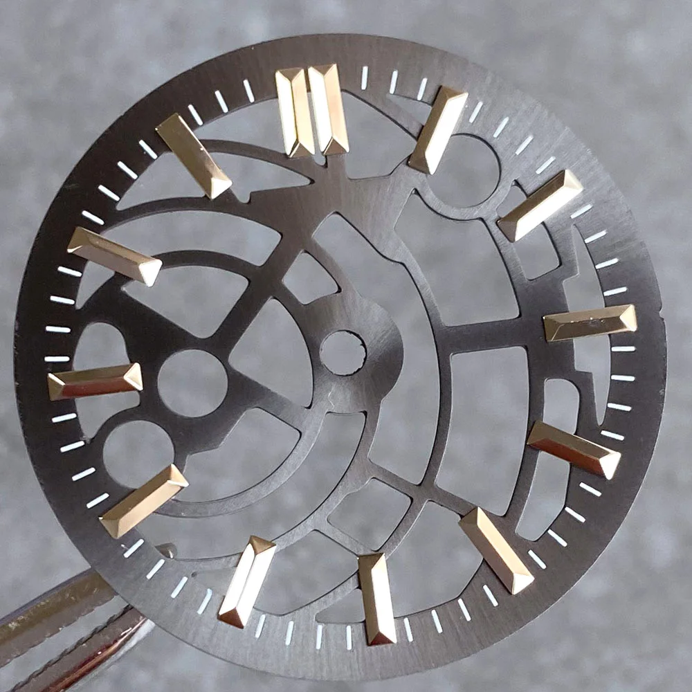 Silver Skeleton Watch Dial Face, 29mm, with Luminous Indices