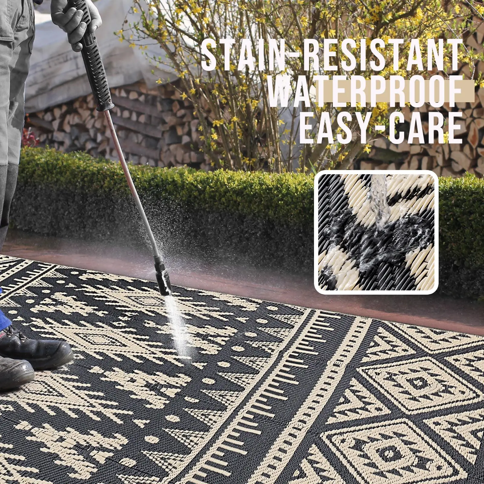 Olanly Outdoor Plastic Straw Rug Waterproof Indoor Outdoor Carpet Machine Washable Fashion Carpet For Patio Camp Picnic Backyard - Image 3