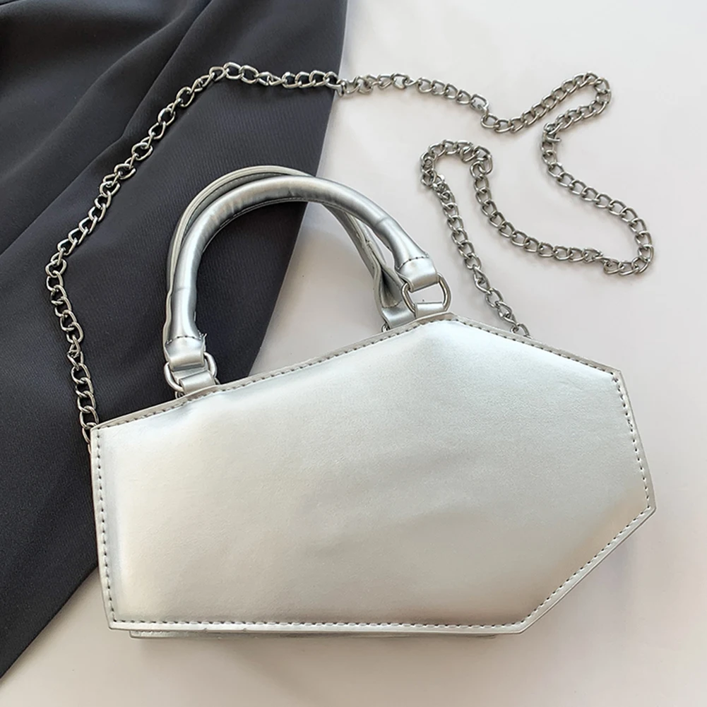PU Leather Gothic Bag Coffin Shaped Women Casual Shoulder Bag Top Handle Zipper Large Capacity Fashionable for Halloween Cosplay