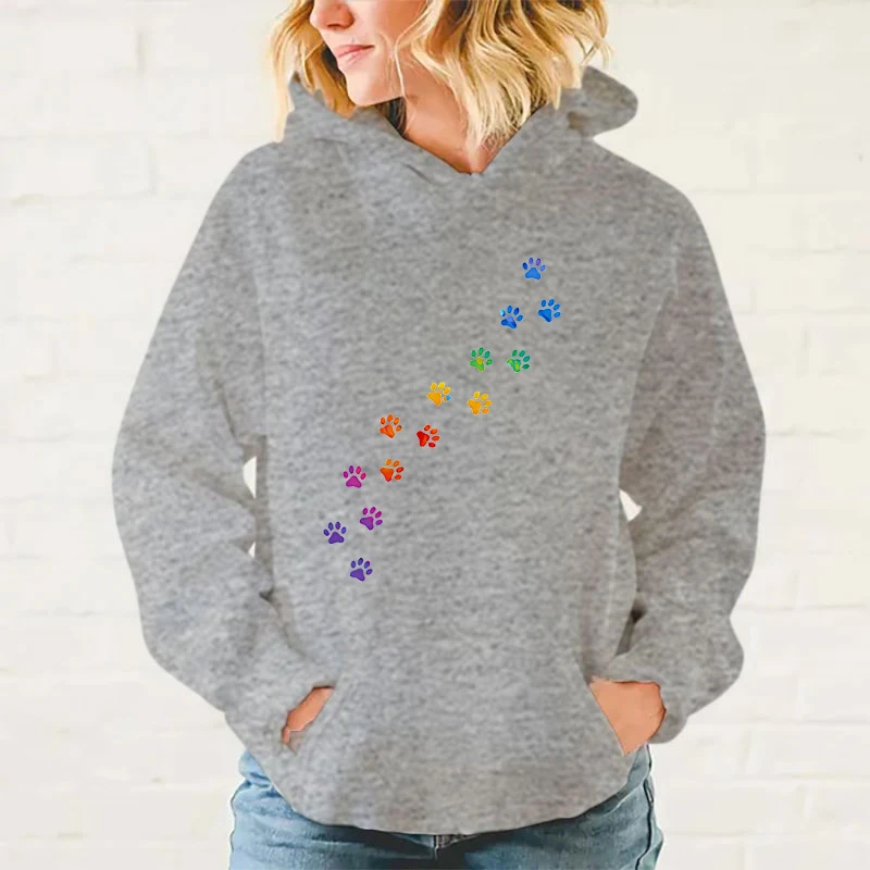 thumbnail image 1 of Sudadera con capucha de manga larga con estampado de pata de gato para mujeres y hombres, sudaderas casuales para parejas, prendas de abrigo de talla grande para otoño e invierno, 1 of 5