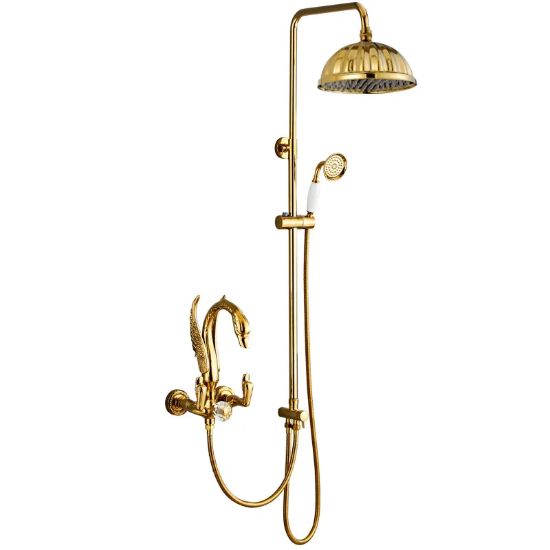 

European style villa luxury Chinese style retro swan gold all copper wall hanging homestay hotel shower and shower set