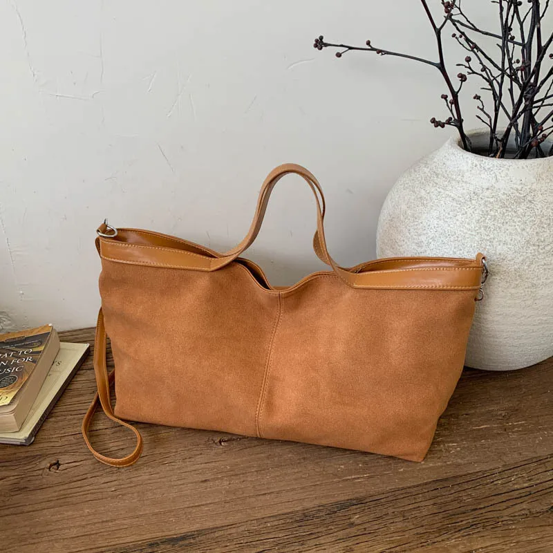 Bolsos de mano informales de gran capacidad para mujer, bolso versátil de gamuza de cuero PU, bolso de hombro tipo bandolera para uso diario