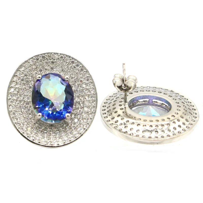 10g 925 SOLID STERLING SILVER Customized Earrings Stunning Fire Rainbow Mystic Topaz Violet Topaz Zultanitel Spinel CZ Daily Wea