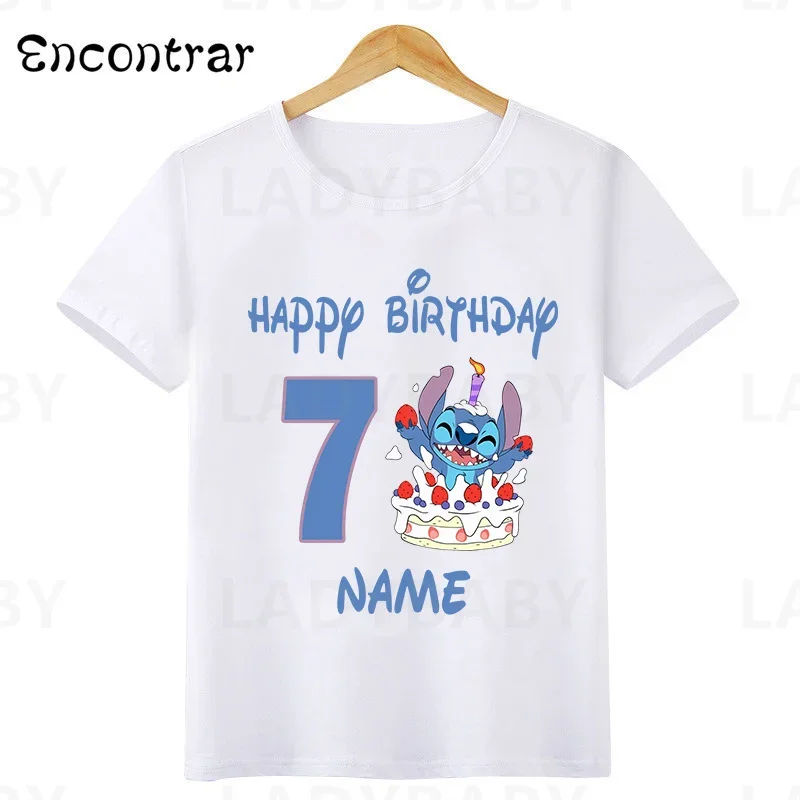 Disney Lilo & Stitch Happy Birthday Kids T-shirt Girls Clothes 1 2 3 4 5 6 7 8 9 Years Boys Funny T Shirt Children's clothing 3