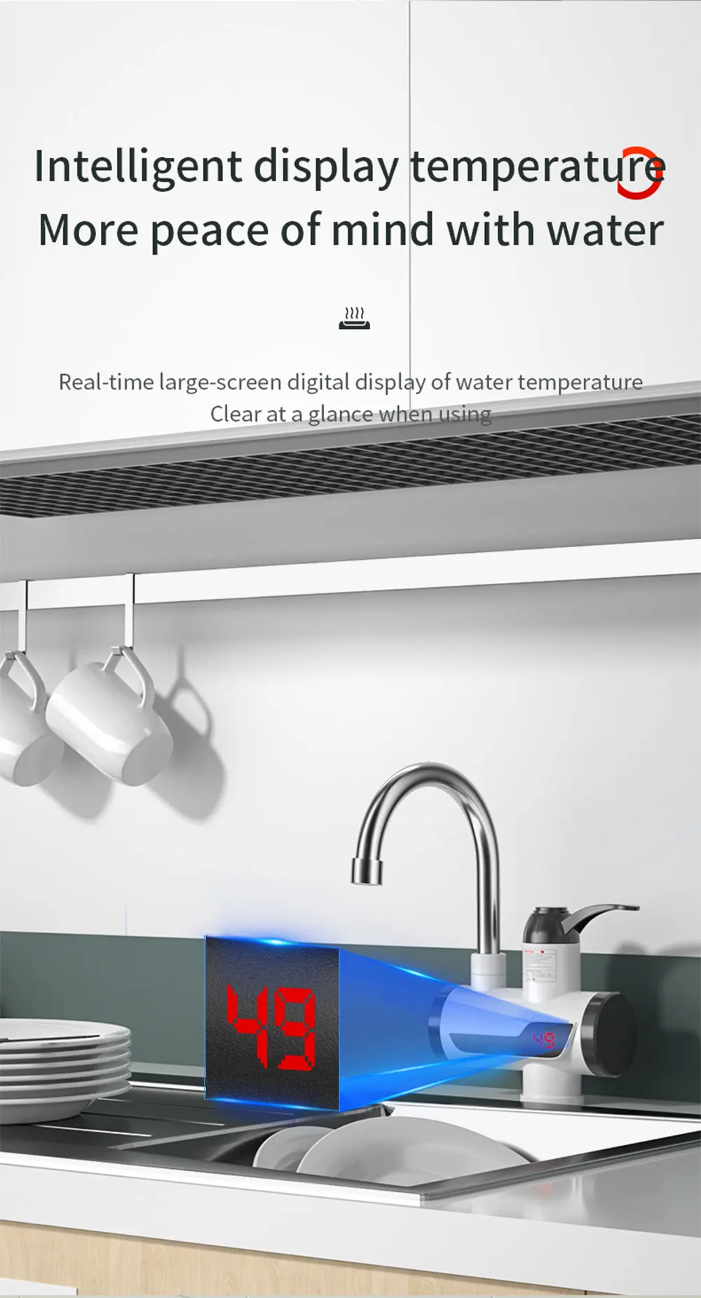 Electric Water Heater with LED Temperature Display Leakage Protection EU Plug for Kitchen/Toilet Instant Kitchen Faucet Heater instant hot water tap
