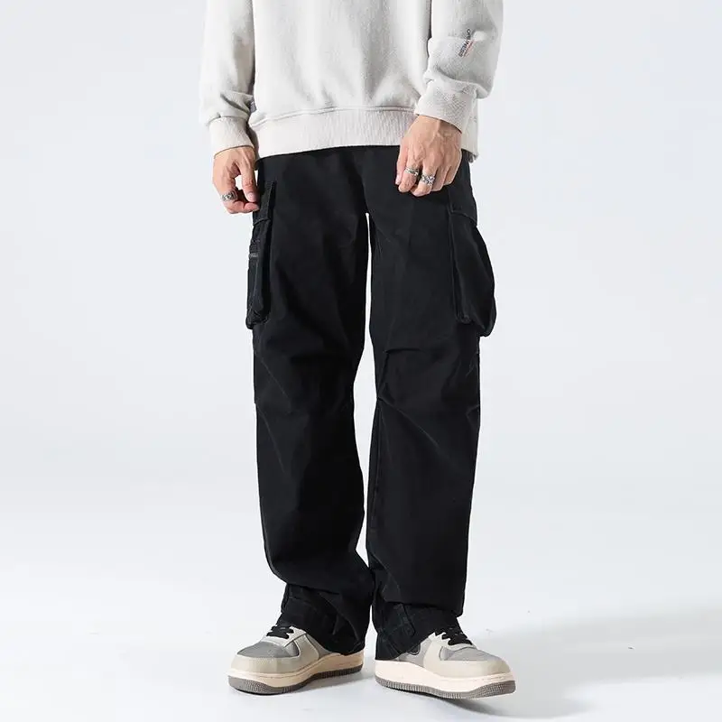 thumbnail image 1 of Pantalones cargo para hombre Y2k, corte regular, anchos, elásticos, de trabajo, de alta calidad, holgados, multibolsillos, informales, nuevos, para senderismo, pantalones emo para hombre, 1 of 4