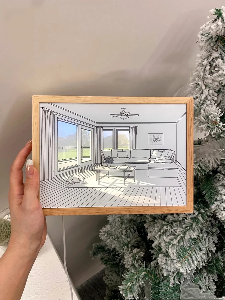 2023 INS Led Night Light Painting USB Plug Dimming Wall Artwork Table Lamp Gift Sunlight Window Wooden Photo Night Lamp Luminous