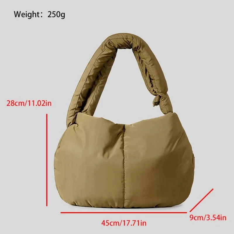 Casual Nylon Hobos Women Shoulder Bags Padded Lady Handbags Soft Puffer Crossbody Bag Simple Knotted Strap Underarm Bag 2023