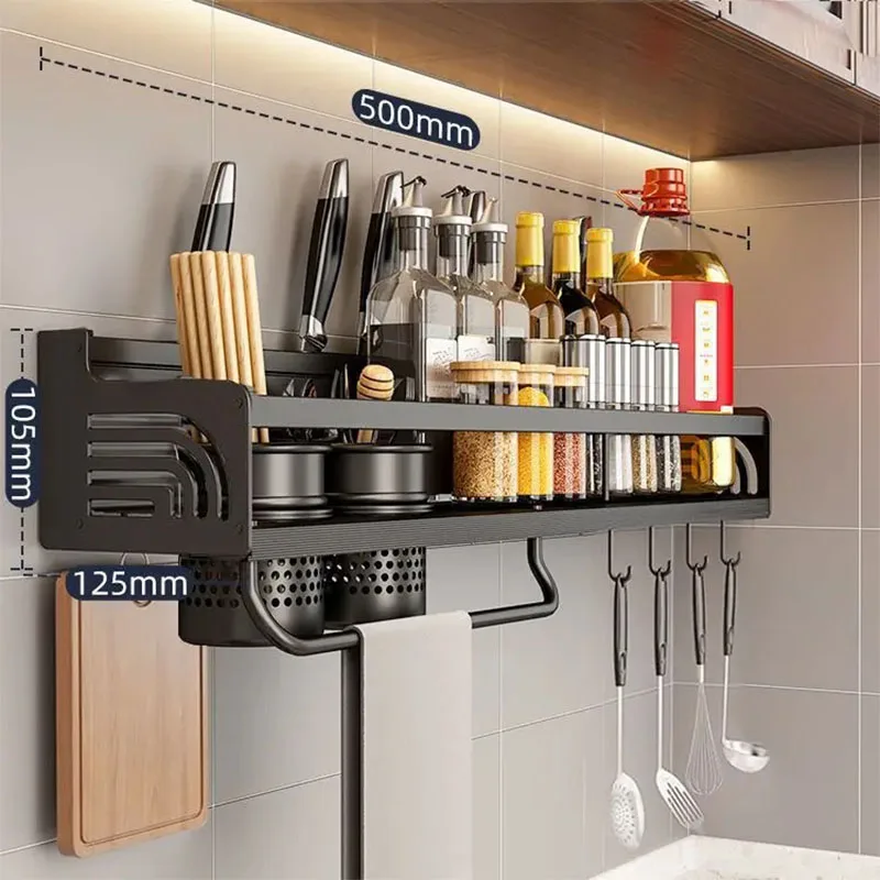 Kitchen Organizer Shelf Wall-mounted Spice Storage Rack Kitchen Knife Holder Wall Seasoning Chopstick Spoon Shovel Storage 5