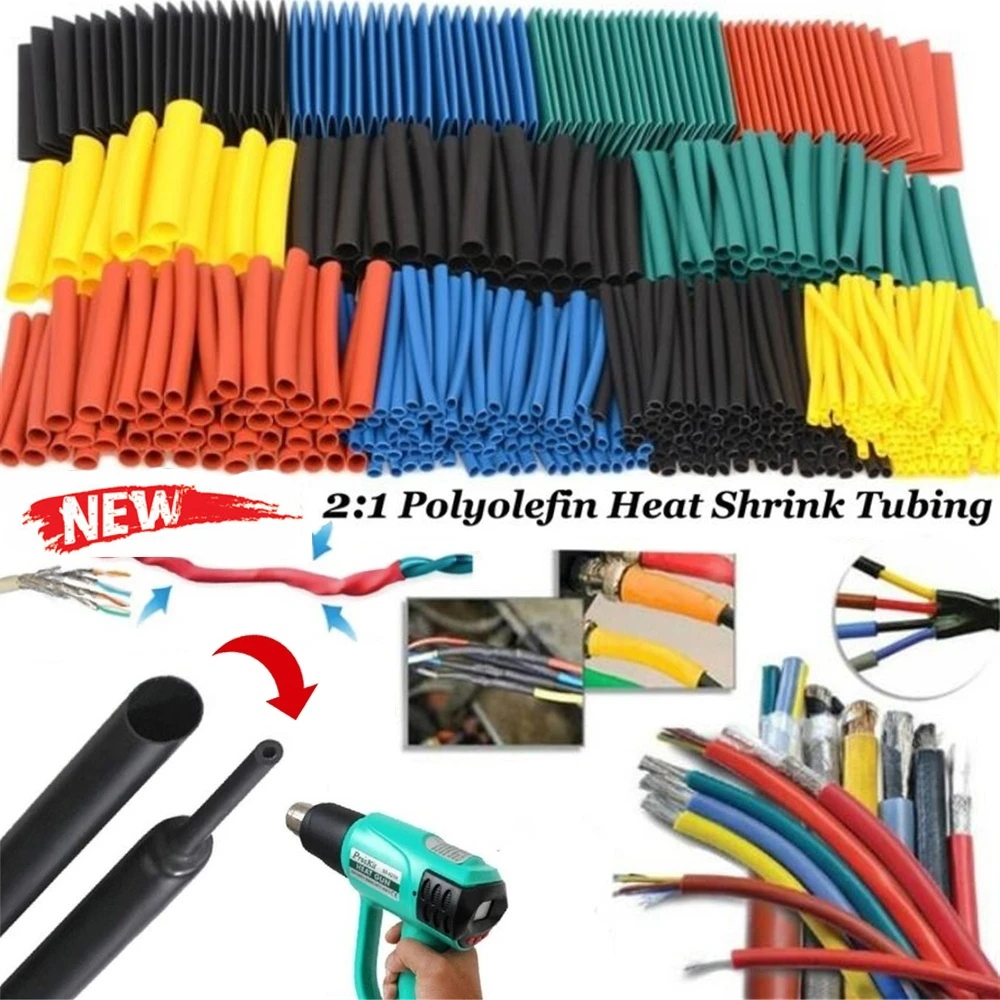 164/328/530 Pcs 2:1 Polyolefin Shrinking Assorted Heat Shrink Tube Wrap Wire Cable Insulated Sleeving Tubing Set heat shrink tubing