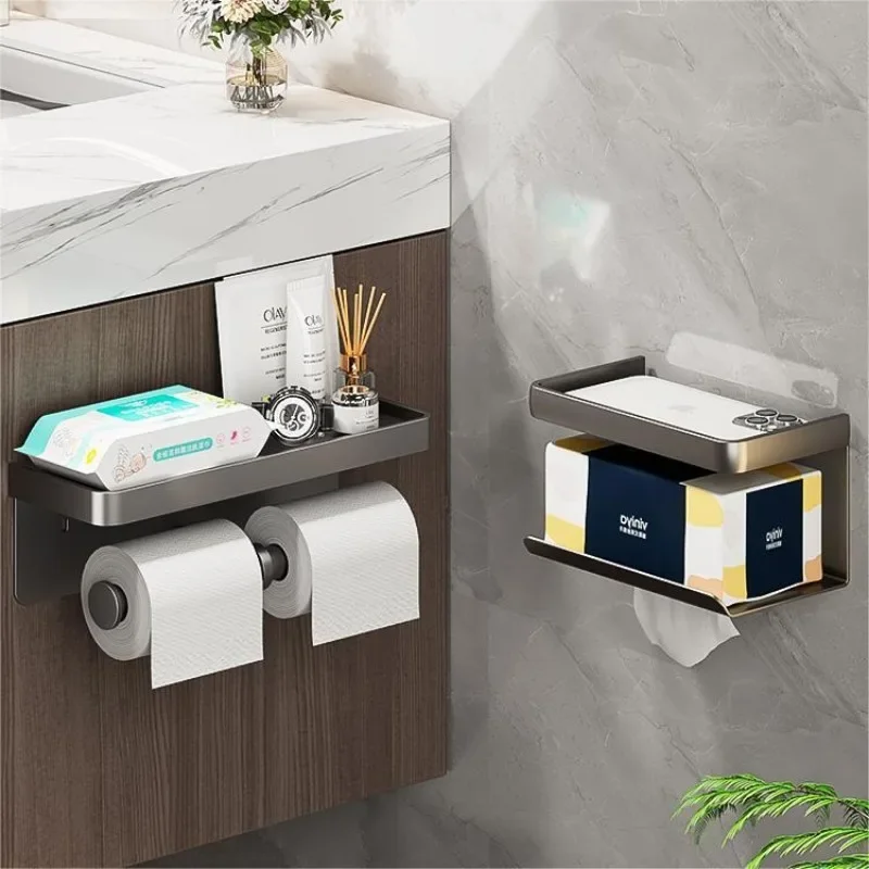 Non perforated toilet tissue box, wall mounted storage rack, bathroom toilet paper holder, roll paper placement box