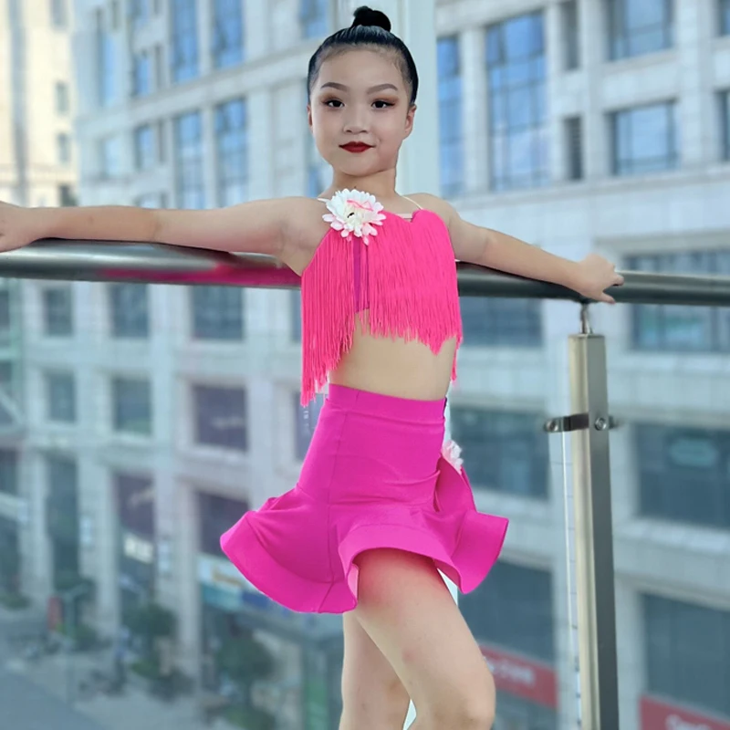 

Summer Latin Dance Costumes Girls Fringed Latin Top Skirts Kids Tango Samba Chacha Latin Dance Competition Clothing SL10202