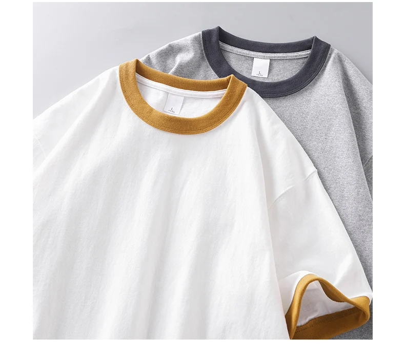DUKEEN 320G Heavyweight Color-Blocked Patchwork Men's T-Shirt Summer 100% Cotton Solid Color Short Sleeve Basic Tops